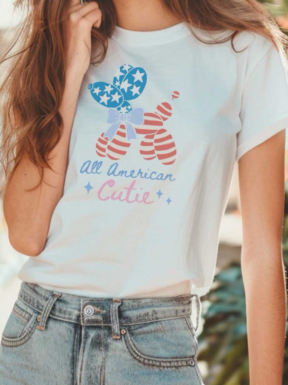 All American Cutie Graphic Tee Dog Balloon Animal 4Th of July American T-shirt